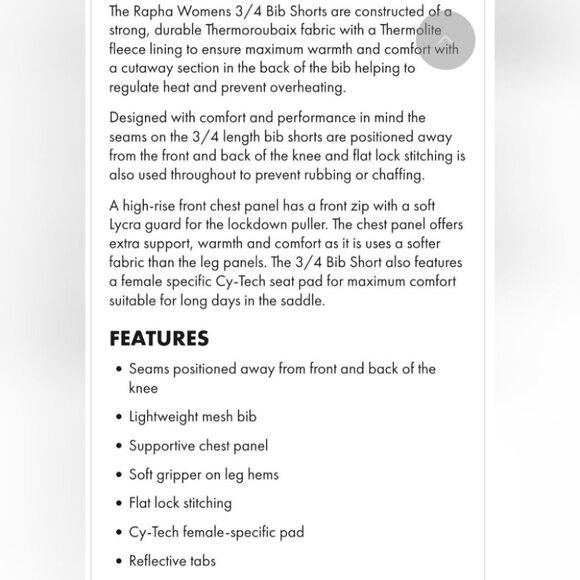 Rapha Women's 3/4 Bib Shorts Cycling Road Bike Italy Black Size Small - Picture 4 of 16